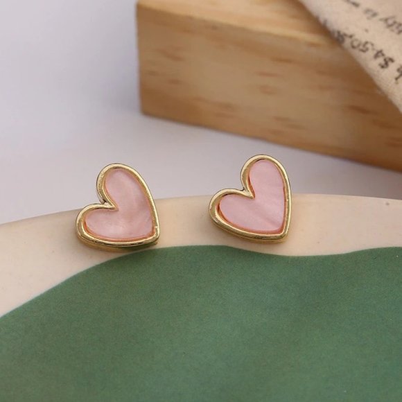 Cute Pink Heart Stone Stud Earrings for Women - Picture 2 of 11